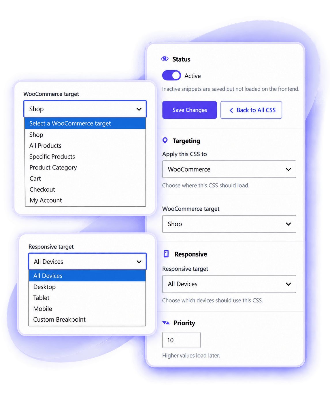 CSSFlow targeting, WooCommerce and responsive CSS controls